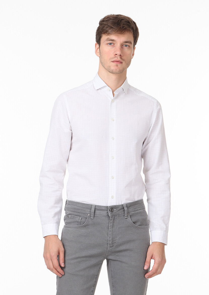 Renksiz Regular Fit Dokuma Casual %100 Pamuk Gömlek - 1
