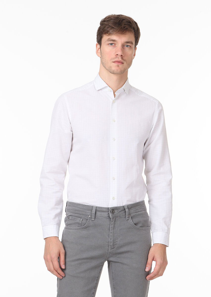 Renksiz Regular Fit Dokuma Casual %100 Pamuk Gömlek - 1