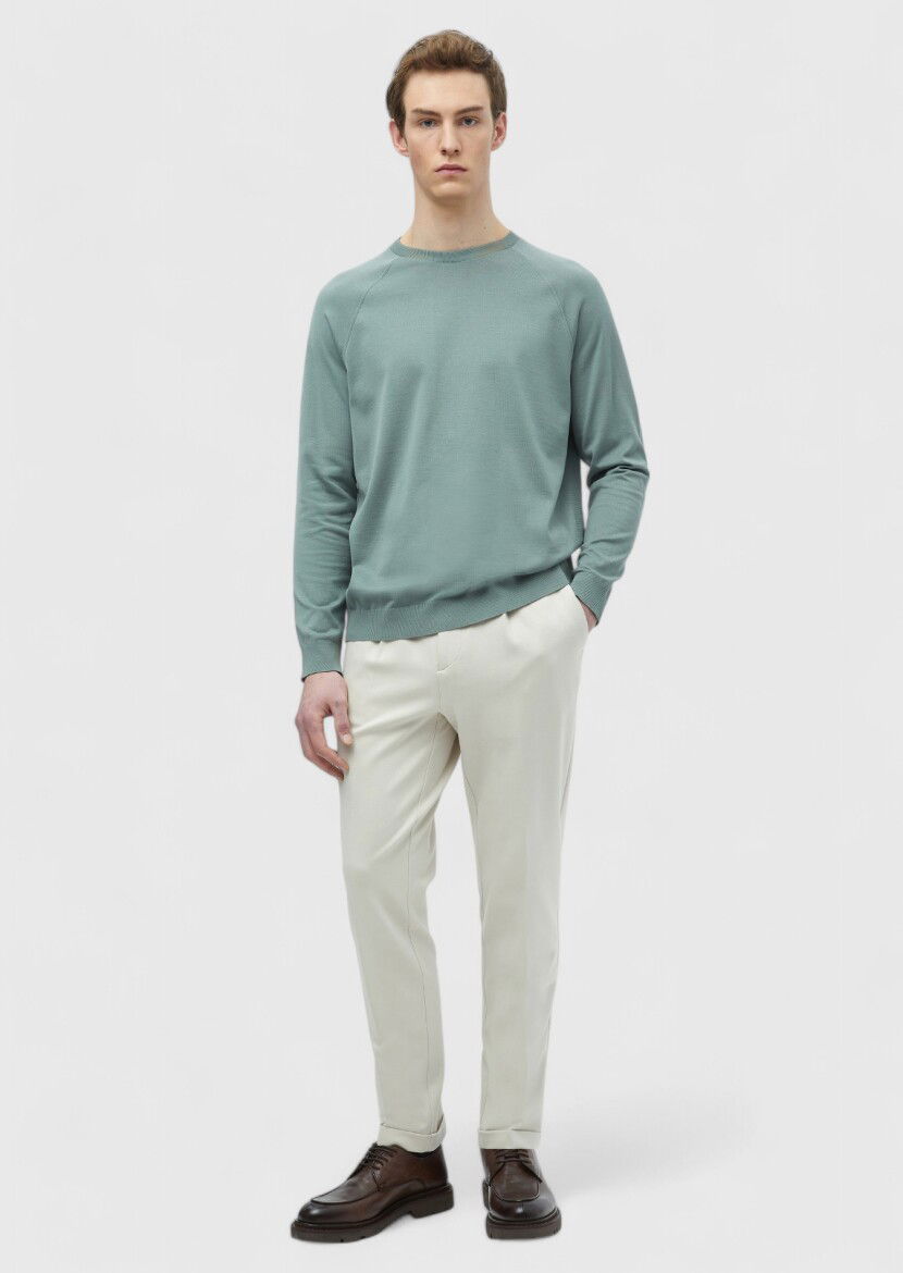 Reseda Green Crew Neck Plain Sweatshirt 