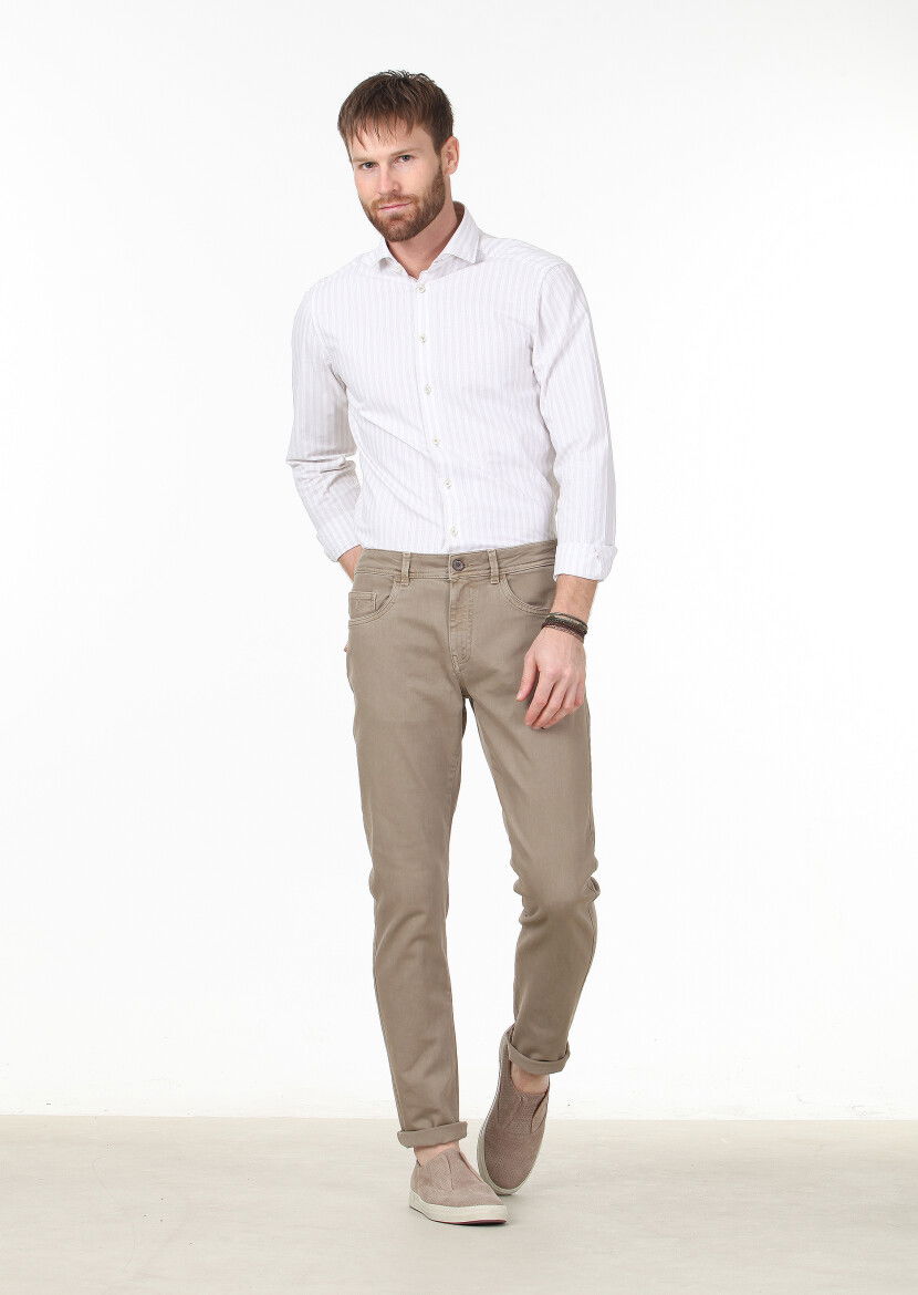 Safran Düz Dokuma Slim Fit Casual Pamuk Karışımlı Pantolon - 2