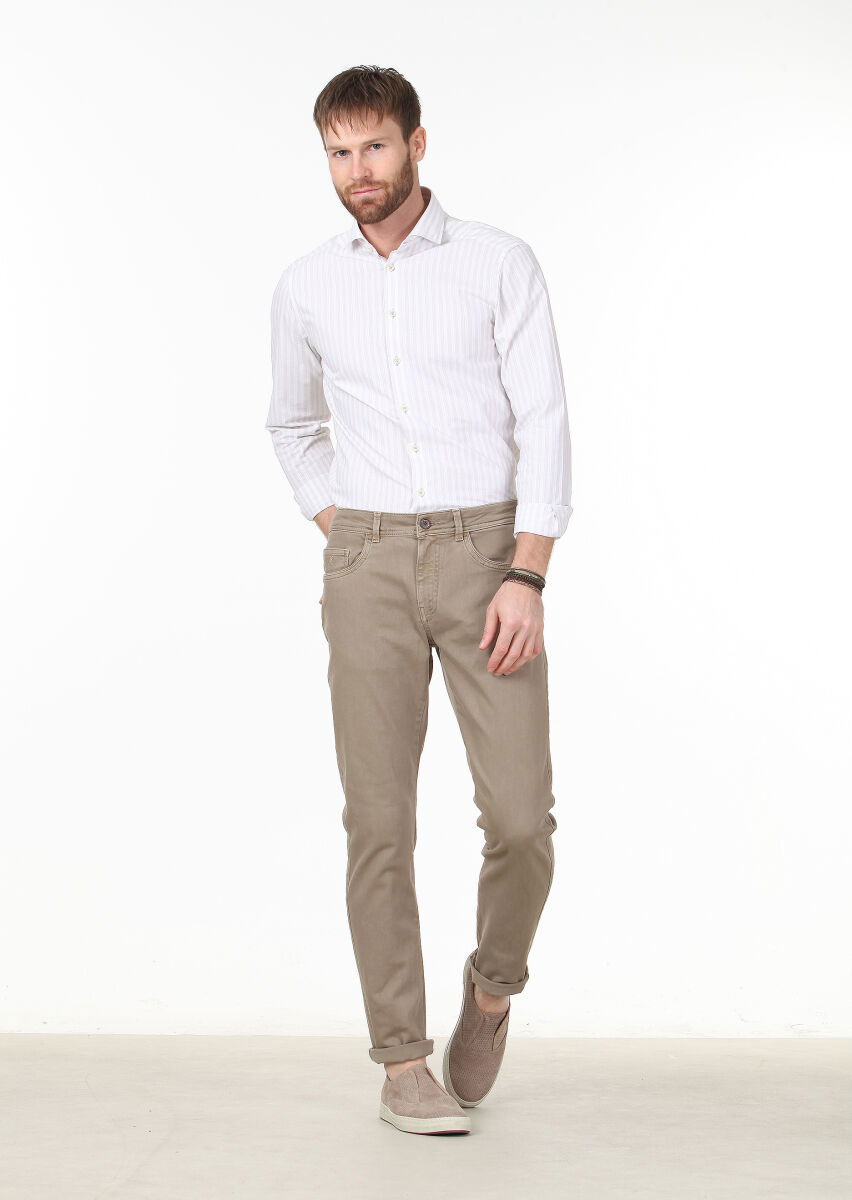 Safran Düz Dokuma Slim Fit Casual Pamuk Karışımlı Pantolon - 2