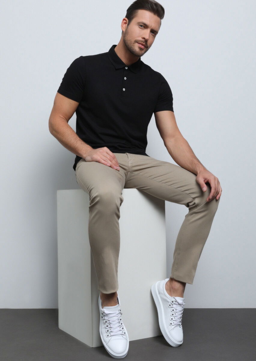 Safran Düz Dokuma Slim Fit Casual Pamuk Karışımlı Pantolon - 2