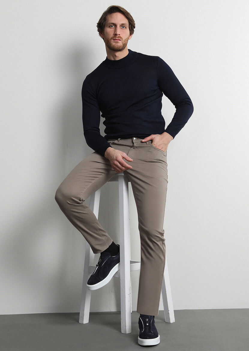 Safran Düz Dokuma Slim Fit Casual Pamuk Karışımlı Pantolon 
