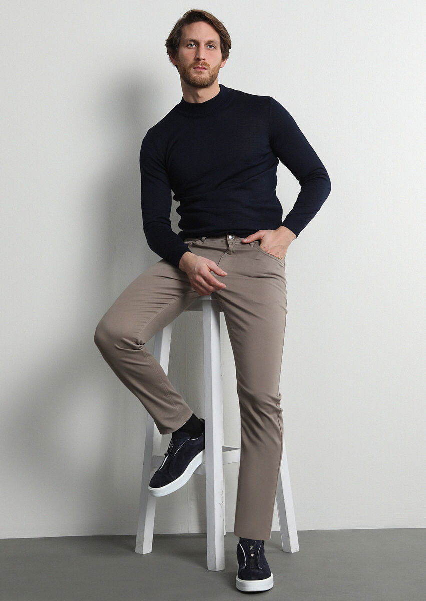 Safran Düz Dokuma Slim Fit Casual Pamuk Karışımlı Pantolon - 1