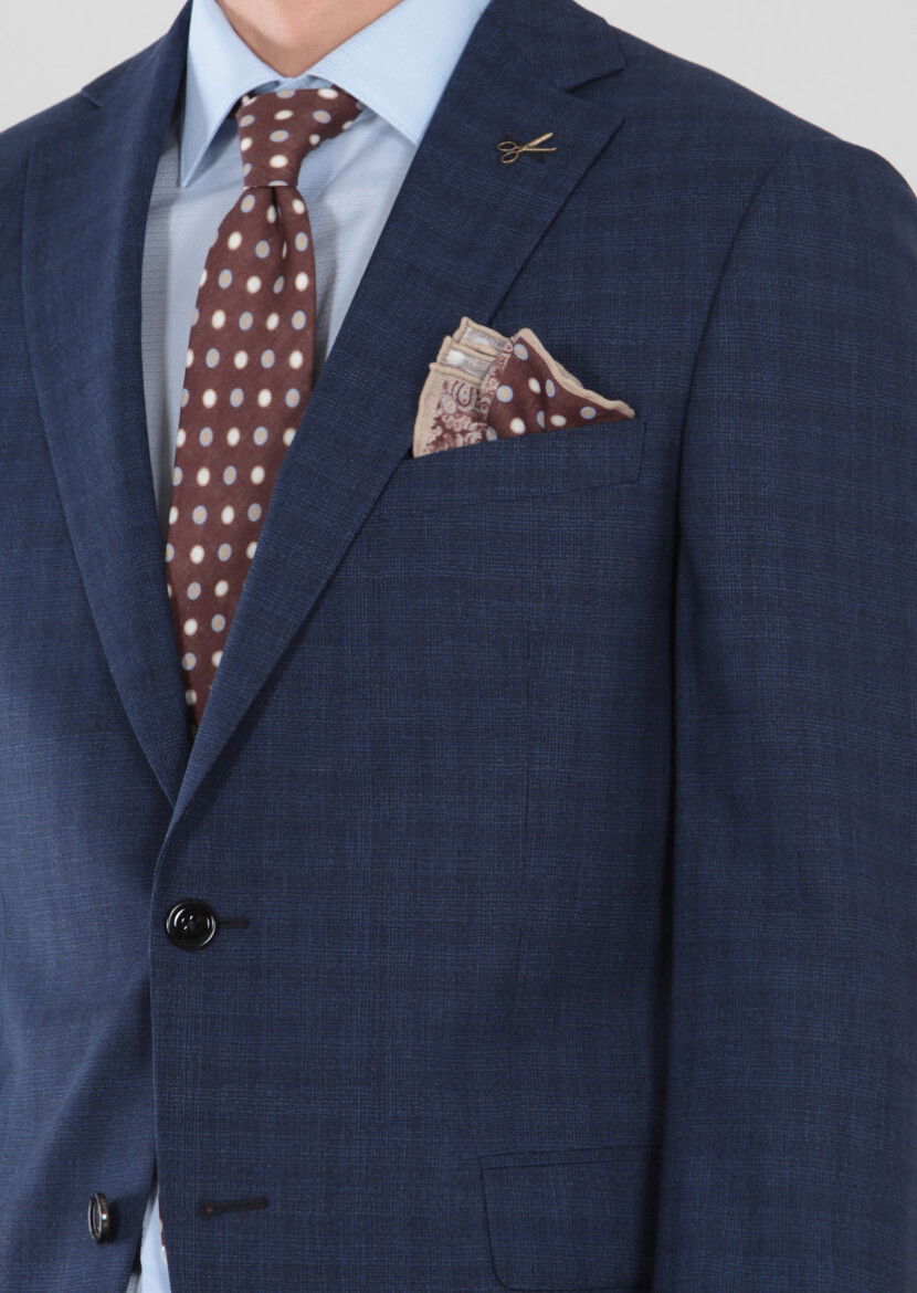 Saks Desenli Regular Fit %100 Yün Takım Elbise - 3