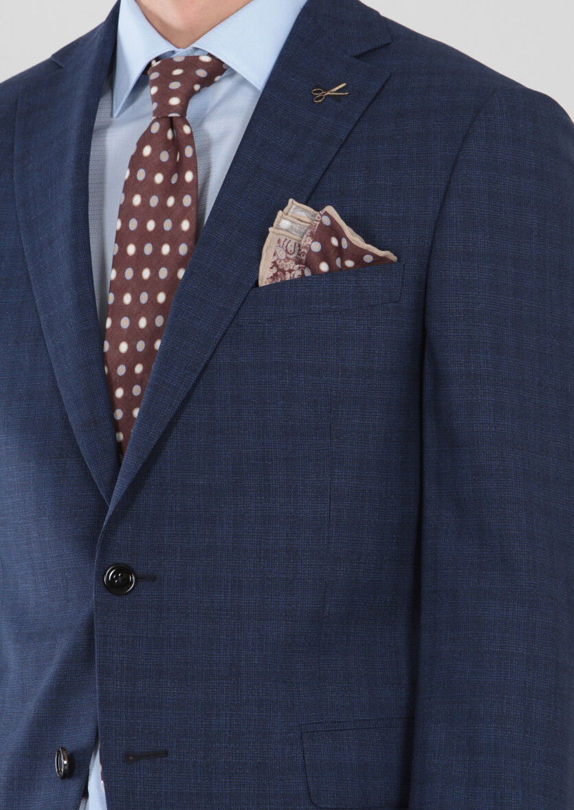 Saks Desenli Regular Fit %100 Yün Takım Elbise - 3