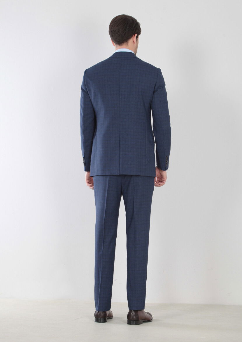 Saks Desenli Regular Fit %100 Yün Takım Elbise - 4