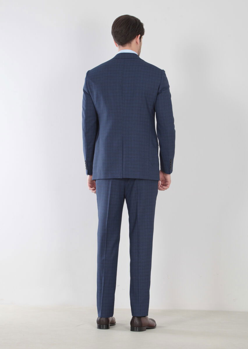 Saks Desenli Regular Fit %100 Yün Takım Elbise - 4