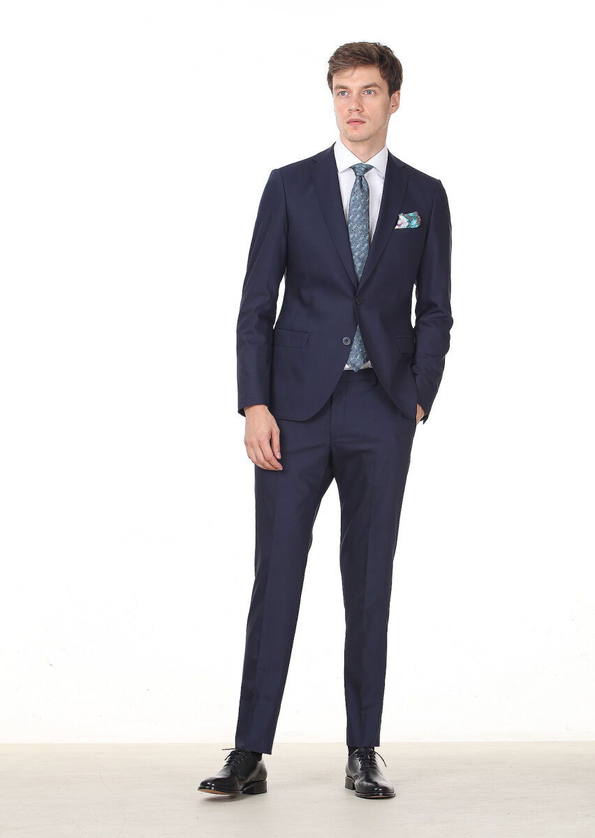 Saks Düz Fashion Slim Fit Yün Karışımlı Takım Elbise - 3