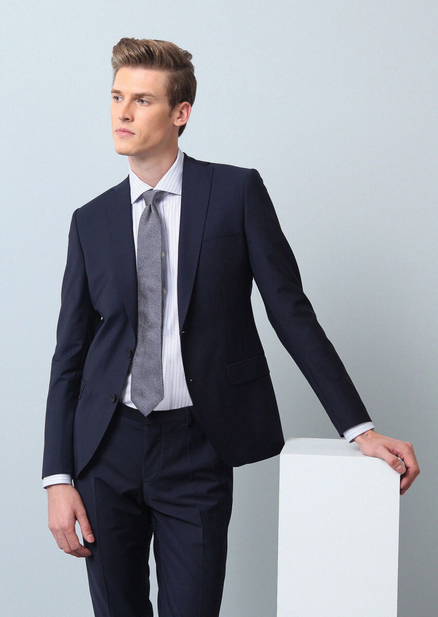 Saks Düz Fashion Slim Fit Yün Karışımlı Takım Elbise - 1