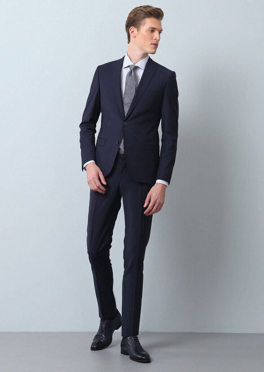 Saks Düz Fashion Slim Fit Yün Karışımlı Takım Elbise - 1