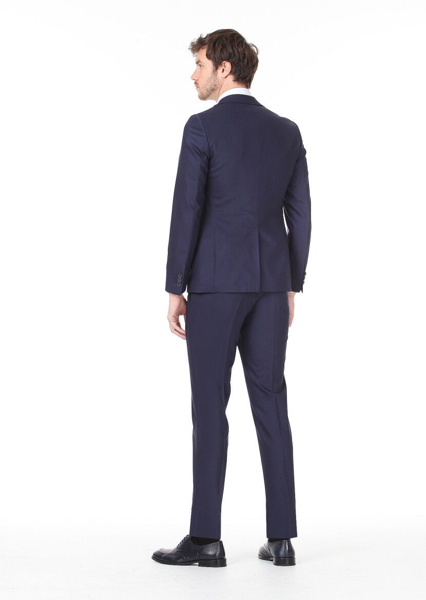 Saks Düz Slim Fit Yün Karışımlı Takım Elbise - 4