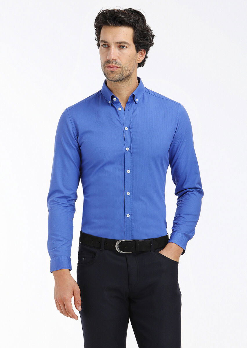 Saks Fitilli Regular Fit Dokuma Casual %100 Pamuk Gömlek - 2
