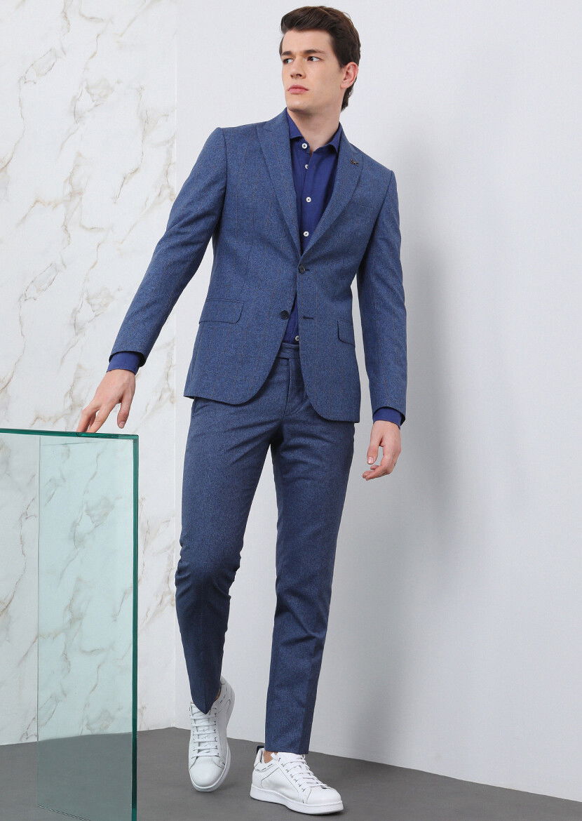 Saks Kareli Zeroweight Slim Fit İpek Karışımlı Takım Elbise - 1