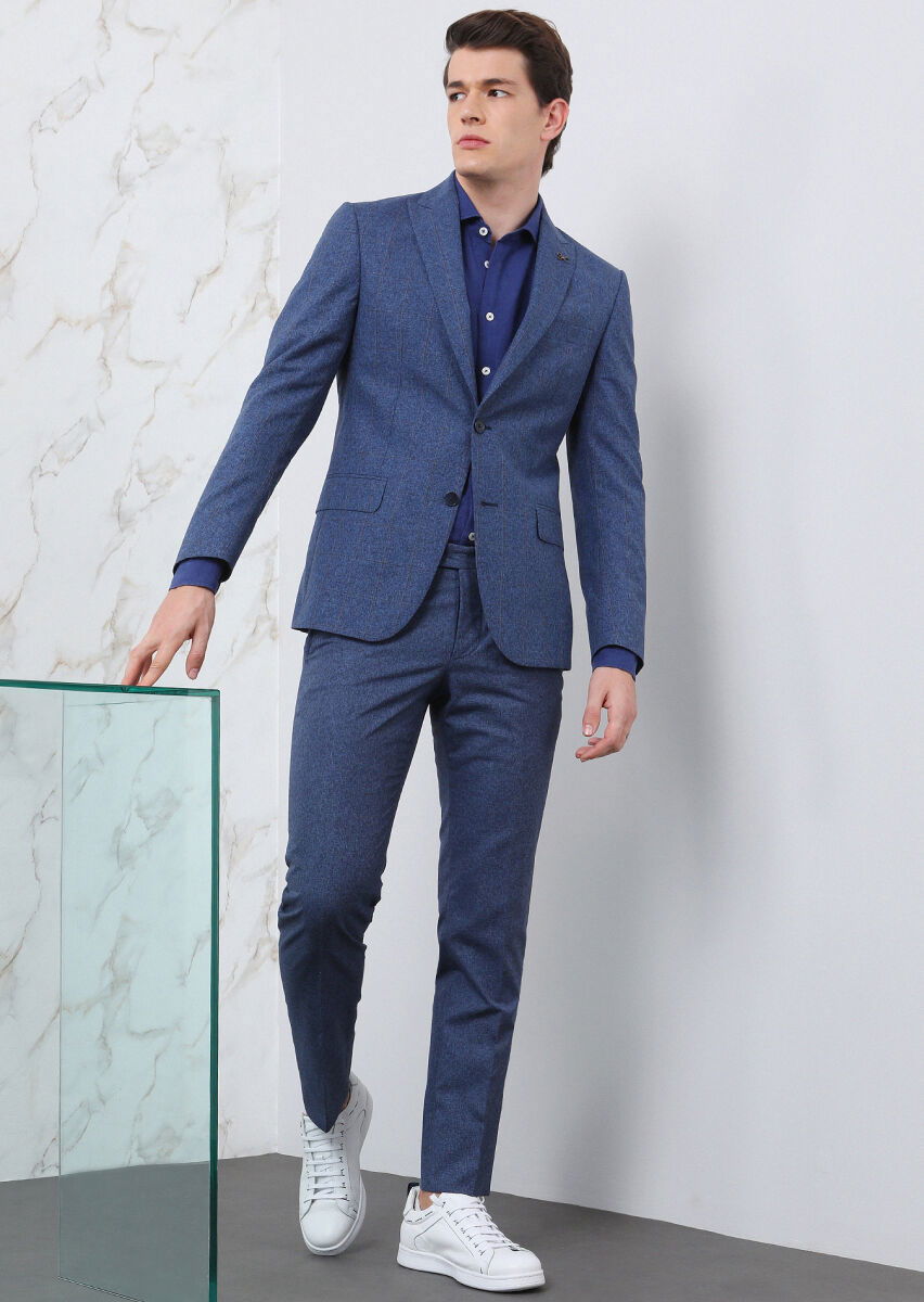 Saks Kareli Zeroweight Slim Fit İpek Karışımlı Takım Elbise - 1