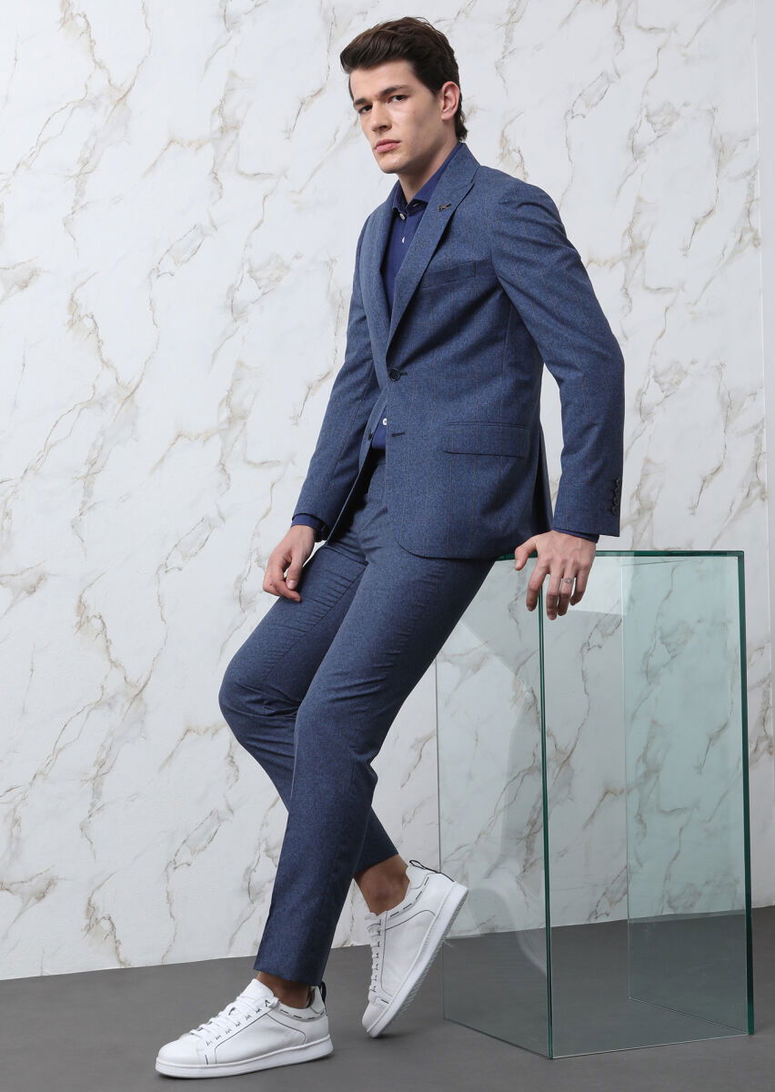 Saks Kareli Zeroweight Slim Fit İpek Karışımlı Takım Elbise - 2