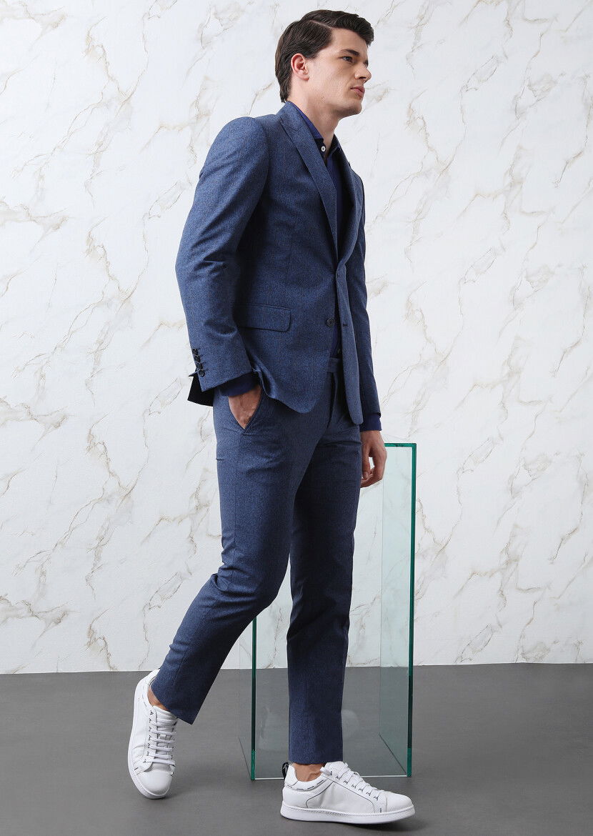 Saks Kareli Zeroweight Slim Fit İpek Karışımlı Takım Elbise - 3