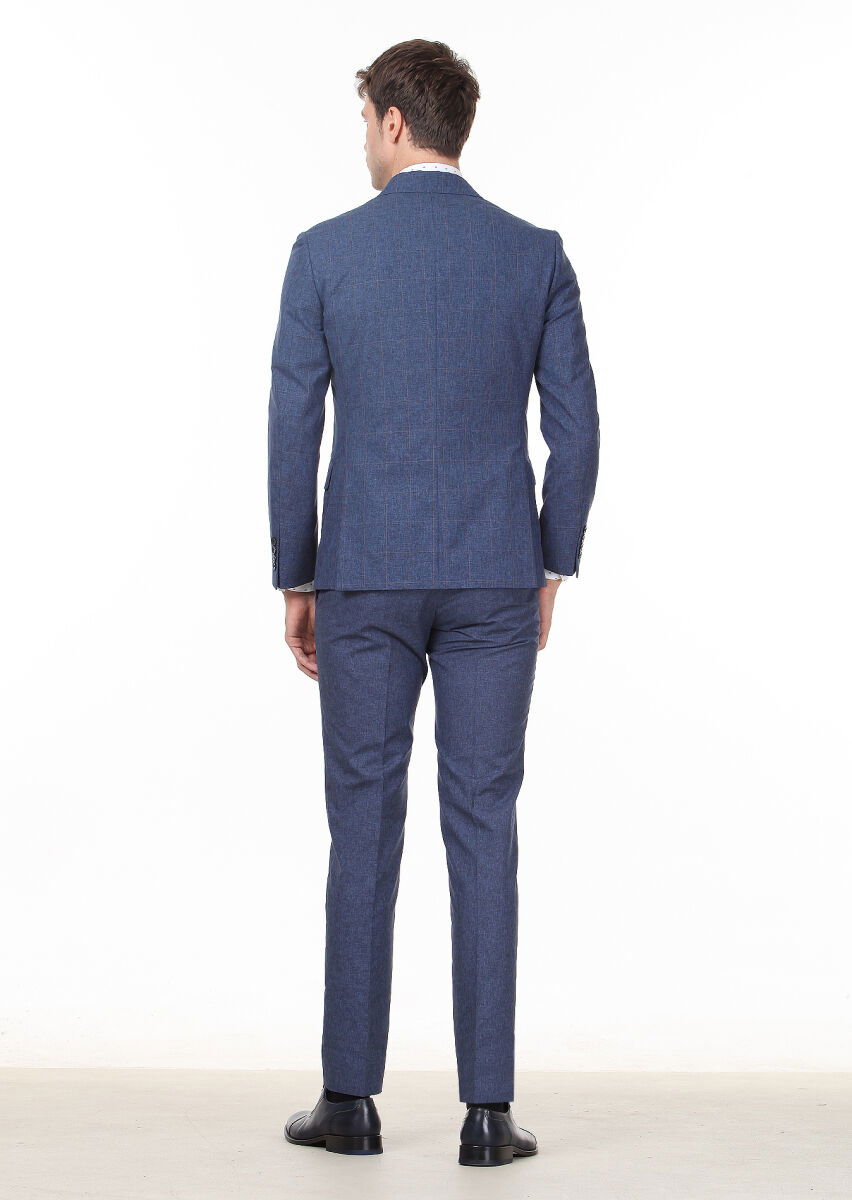 Saks Kareli Zeroweight Slim Fit İpek Karışımlı Takım Elbise - 4