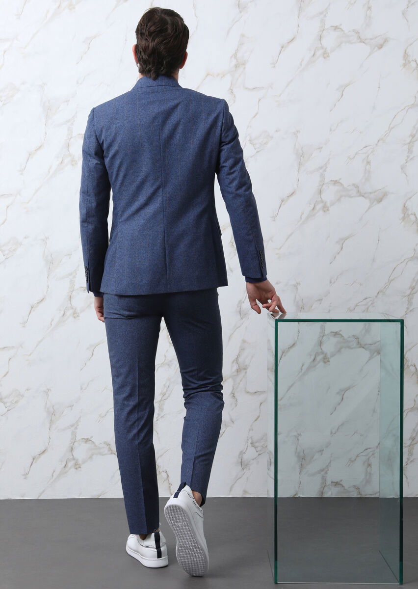 Saks Kareli Zeroweight Slim Fit İpek Karışımlı Takım Elbise - 5