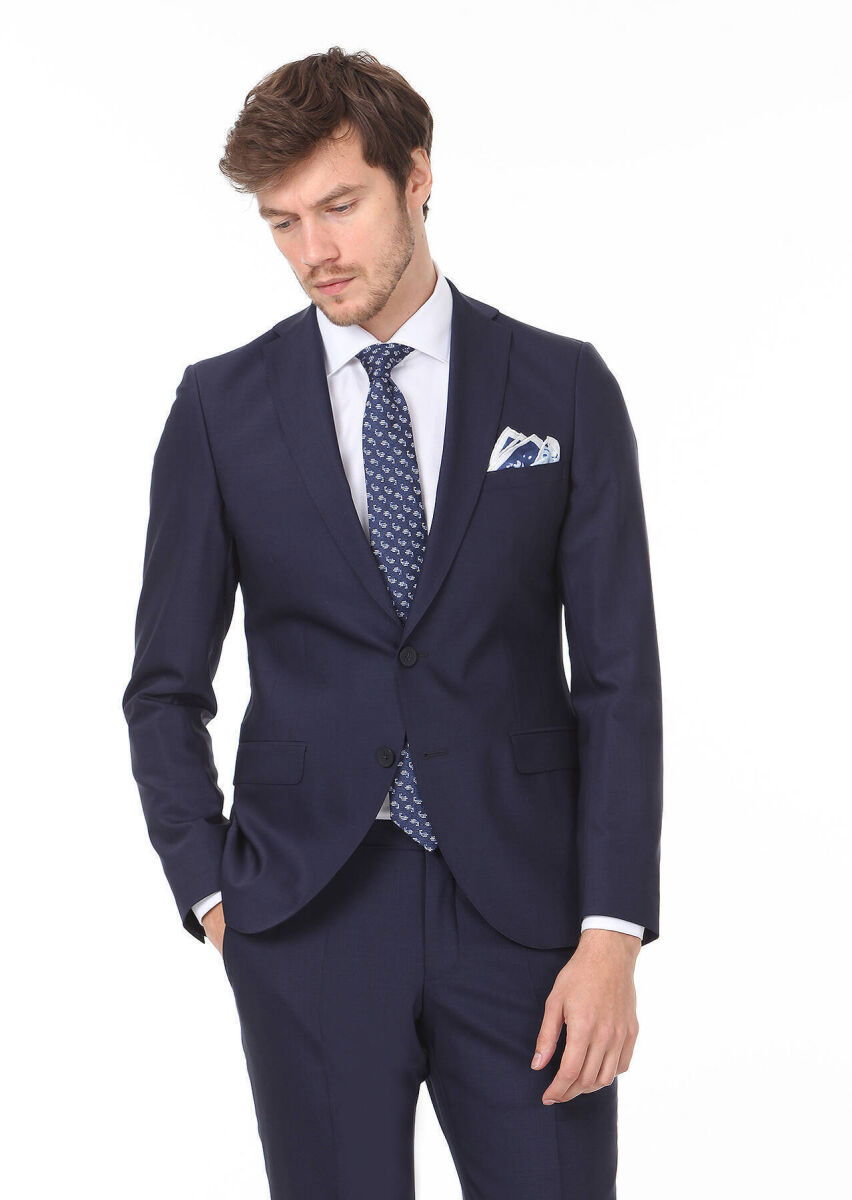 Saks Plain Regular Fit Wool Blended Suit - 2