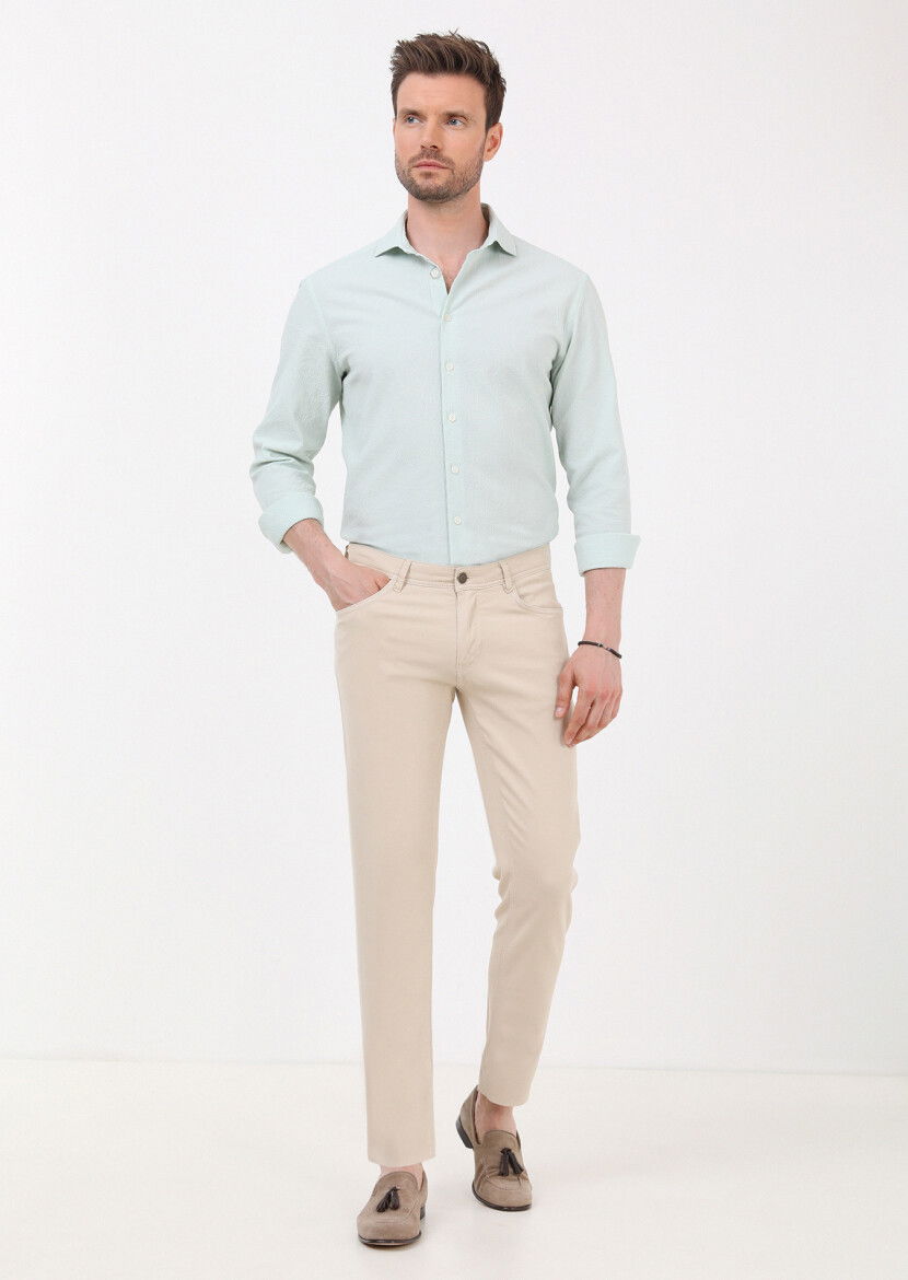 Sandy Weaving Slim Fit Casual Cotton Blended Trousers 