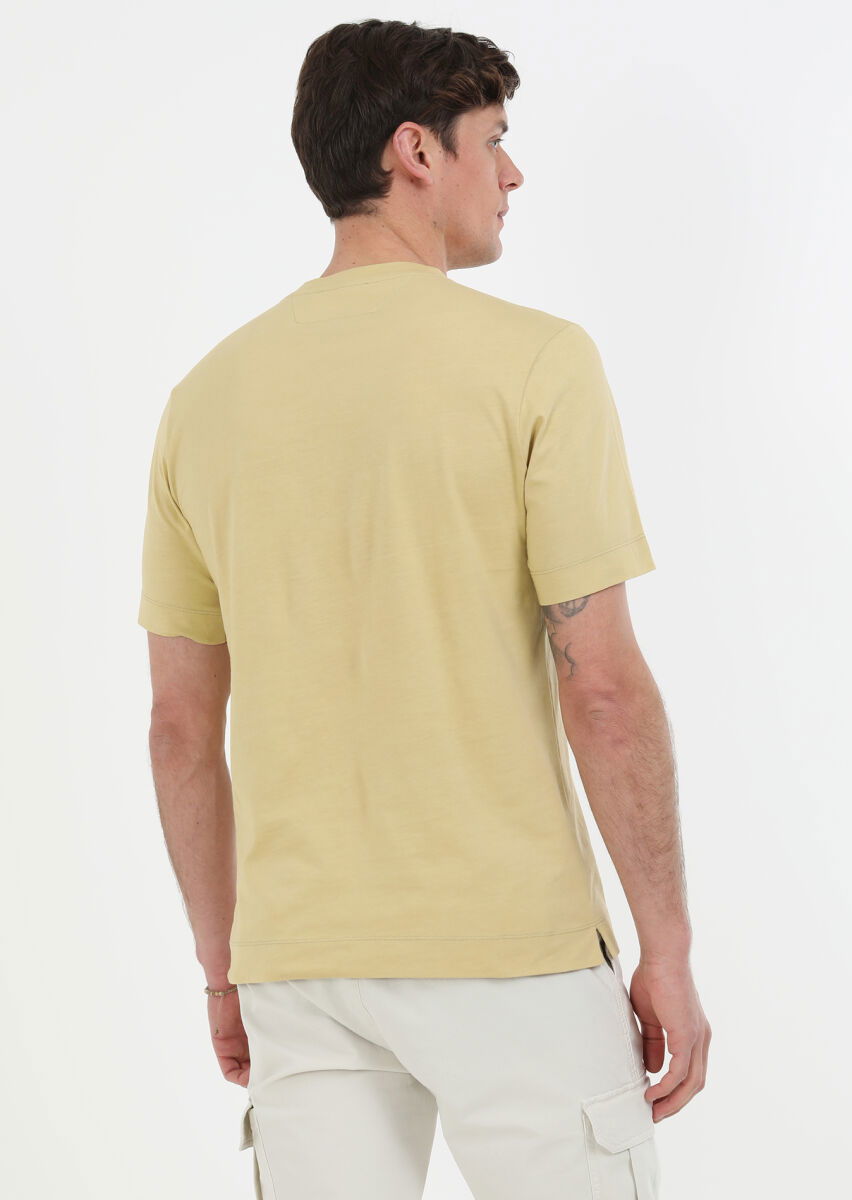 Sarı Baskılı Bisiklet Yaka Pamuk Karışımlı T-Shirt - 6