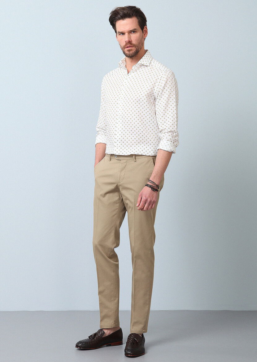 Sarı Baskılı Regular Fit Dokuma Casual Pamuk Karışımlı Gömlek - 5