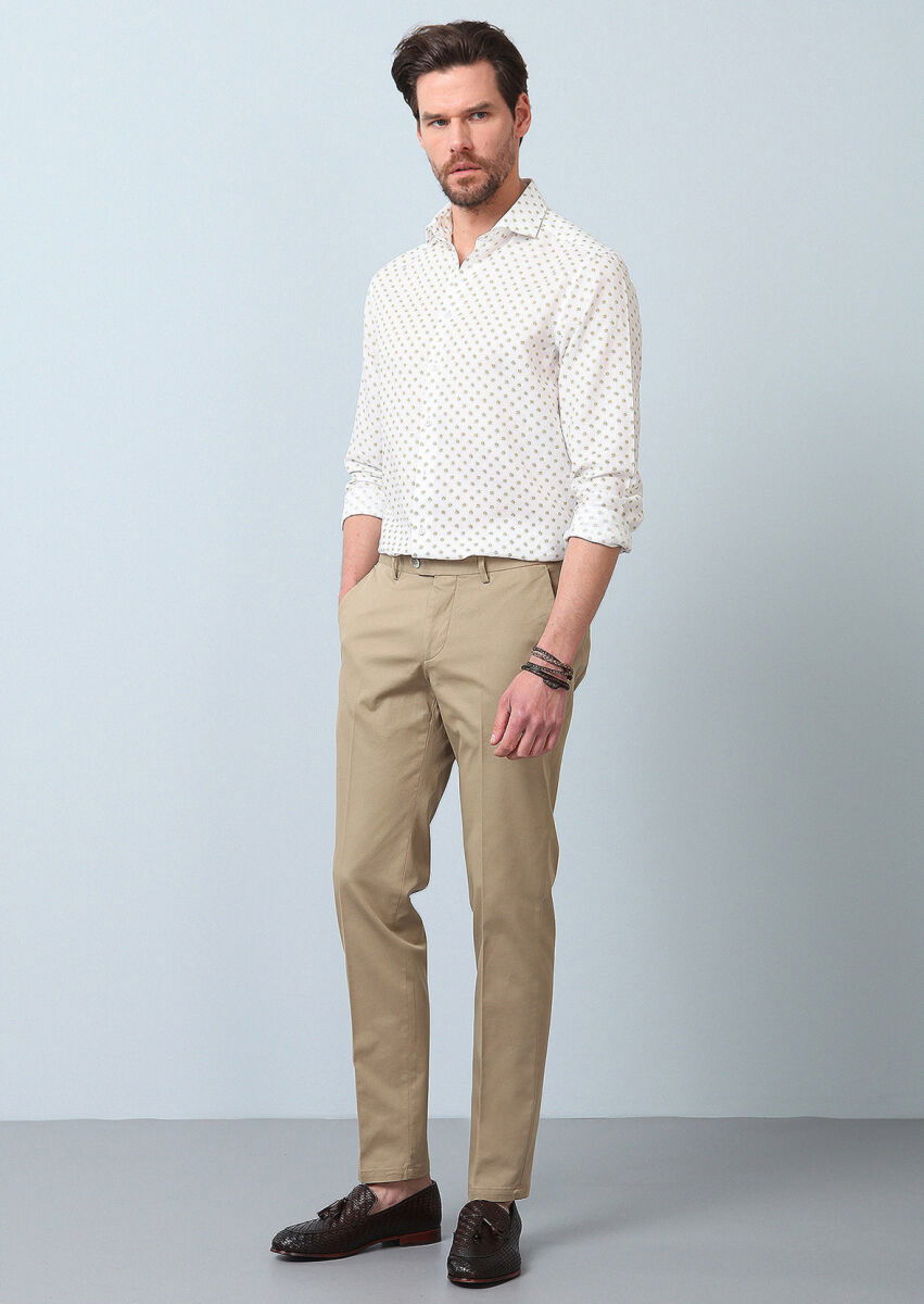 Sarı Baskılı Regular Fit Dokuma Casual Pamuk Karışımlı Gömlek - 5