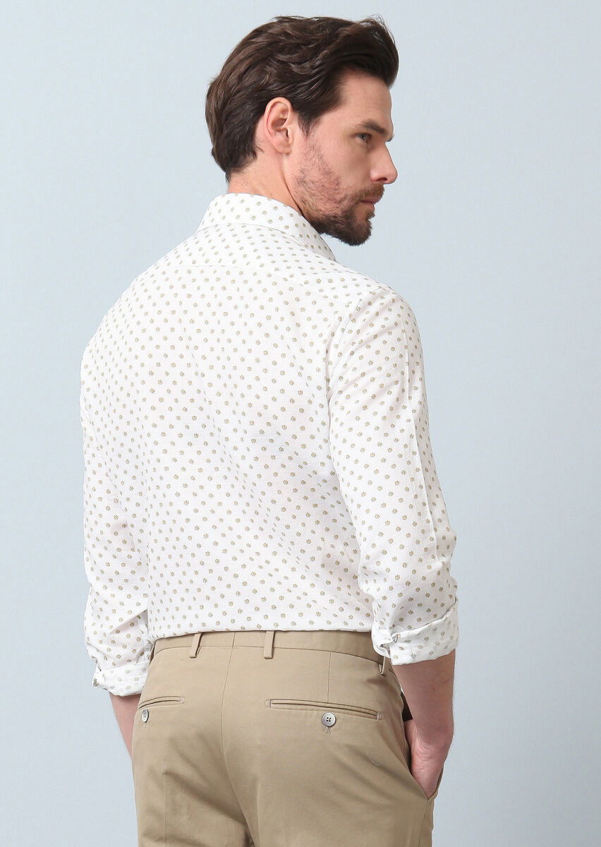 Sarı Baskılı Regular Fit Dokuma Casual Pamuk Karışımlı Gömlek - 7