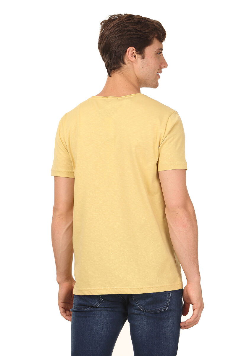 Sarı Düz %100 Pamuk T-Shirt - 4