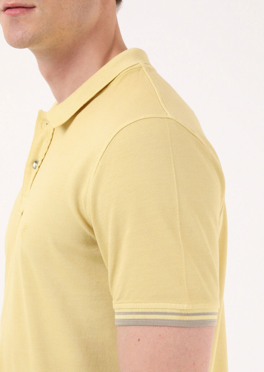 Sarı Düz Polo Yaka %100 Pamuk T-Shirt - 3