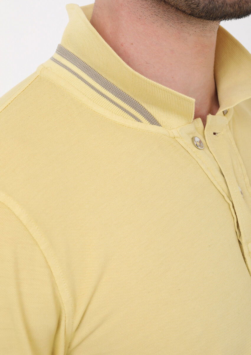 Sarı Düz Polo Yaka %100 Pamuk T-Shirt - 6