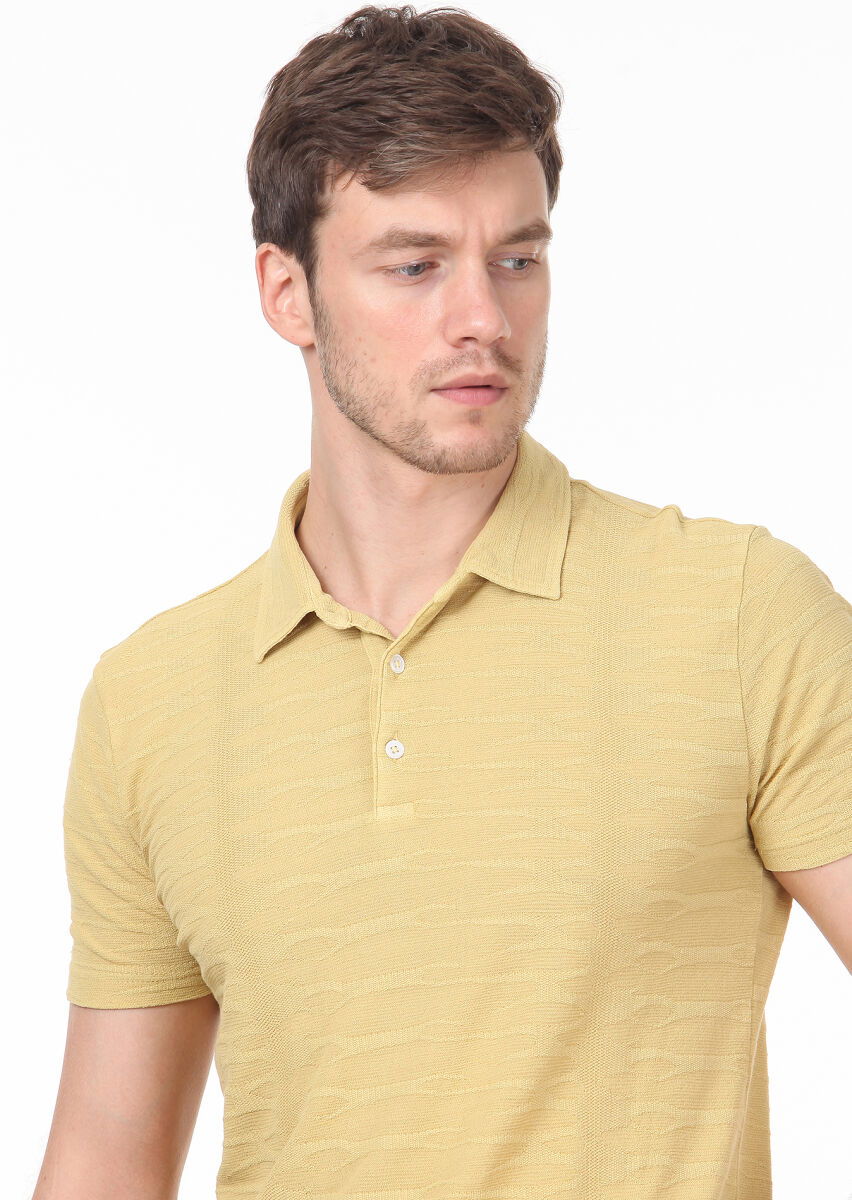Sarı Polo Yaka %100 Pamuk T-Shirt - 2