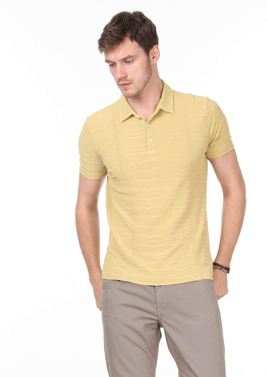 Sarı Polo Yaka %100 Pamuk T-Shirt - 3