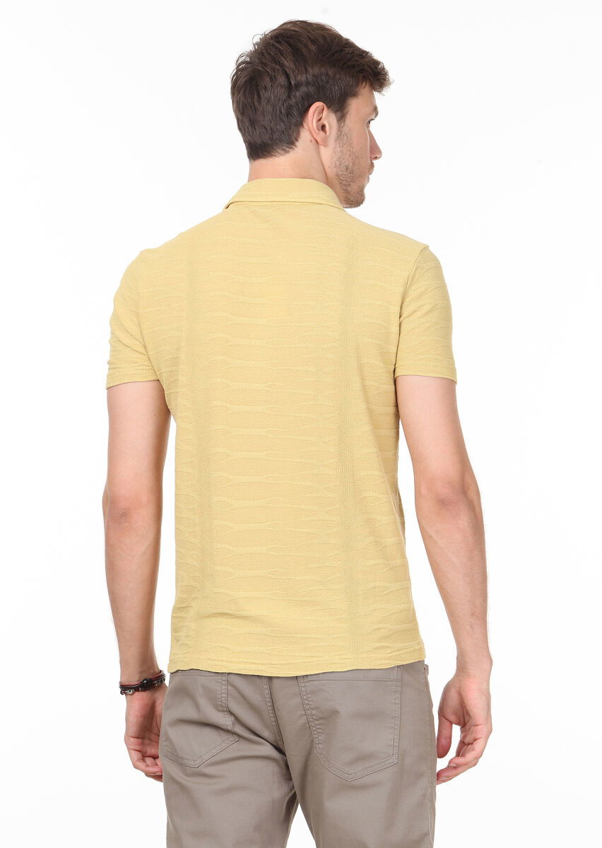 Sarı Polo Yaka %100 Pamuk T-Shirt - 4