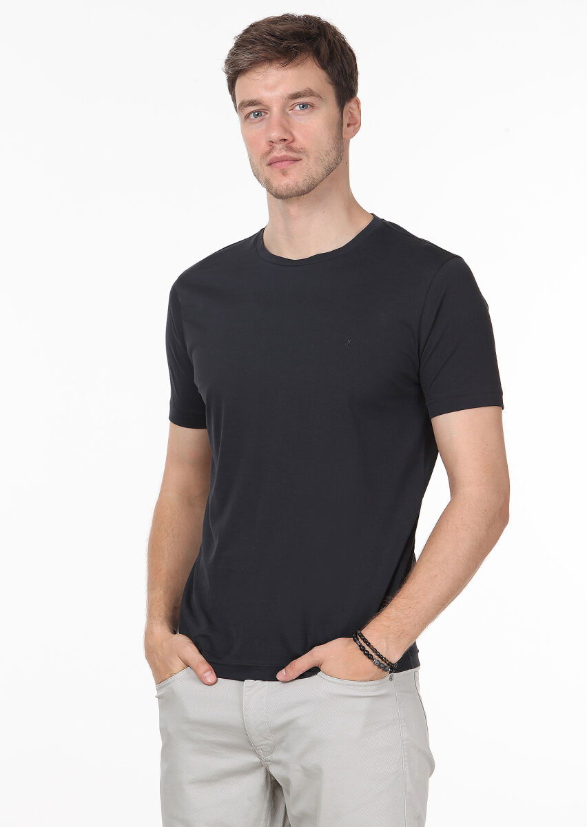 Siyah %100 Pamuk T-Shirt - 1