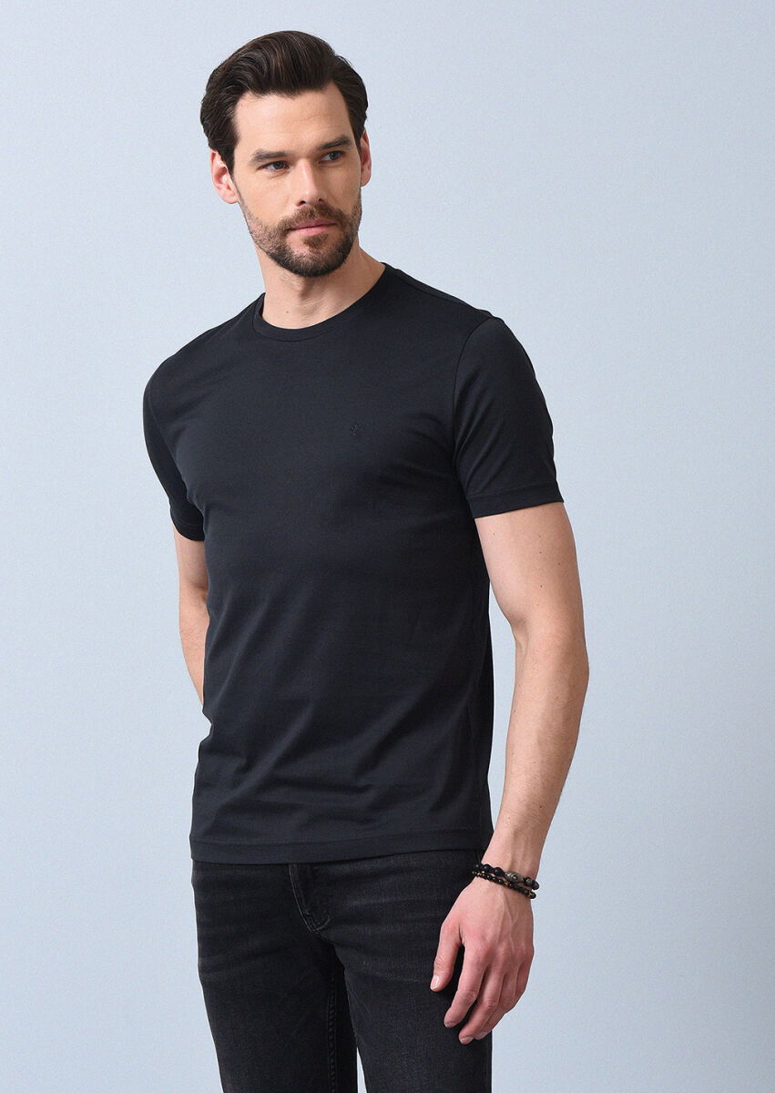 Siyah %100 Pamuk T-Shirt - 2