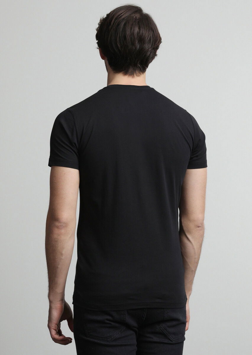 Siyah Baskılı %100 Pamuk T-Shirt - 4