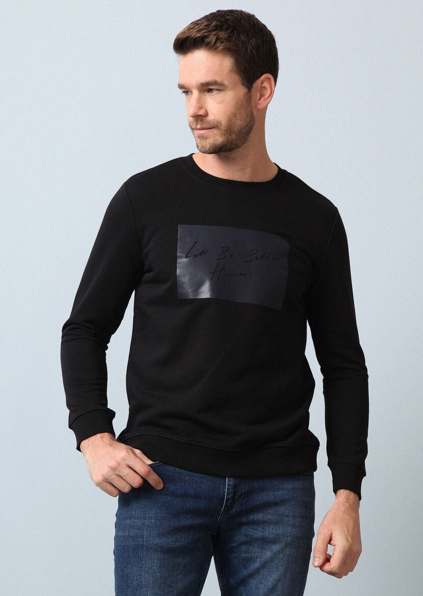 Siyah Baskılı Sweatshırt - 4