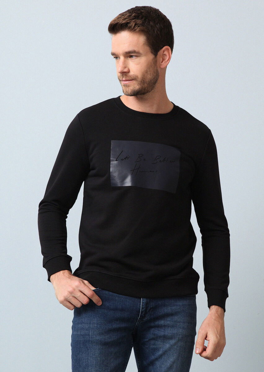Siyah Baskılı Sweatshırt - 4