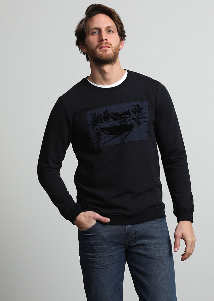 Siyah Baskılı Sweatshırt - 2