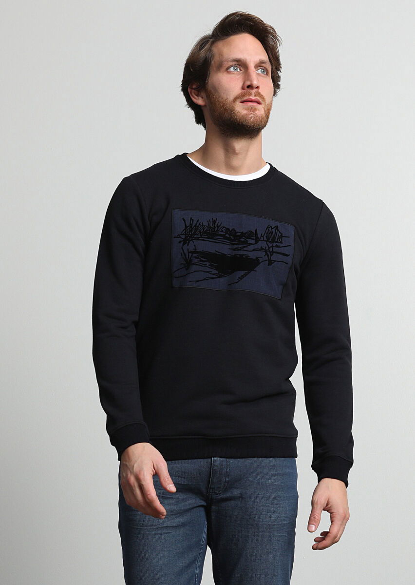 Siyah Baskılı Sweatshırt - 3