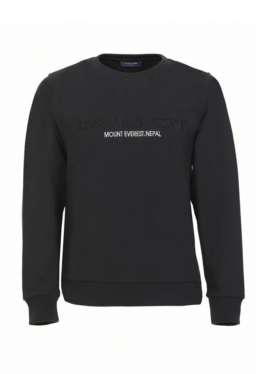 Siyah Bisiklet Yaka Düz Sweatshırt - 5