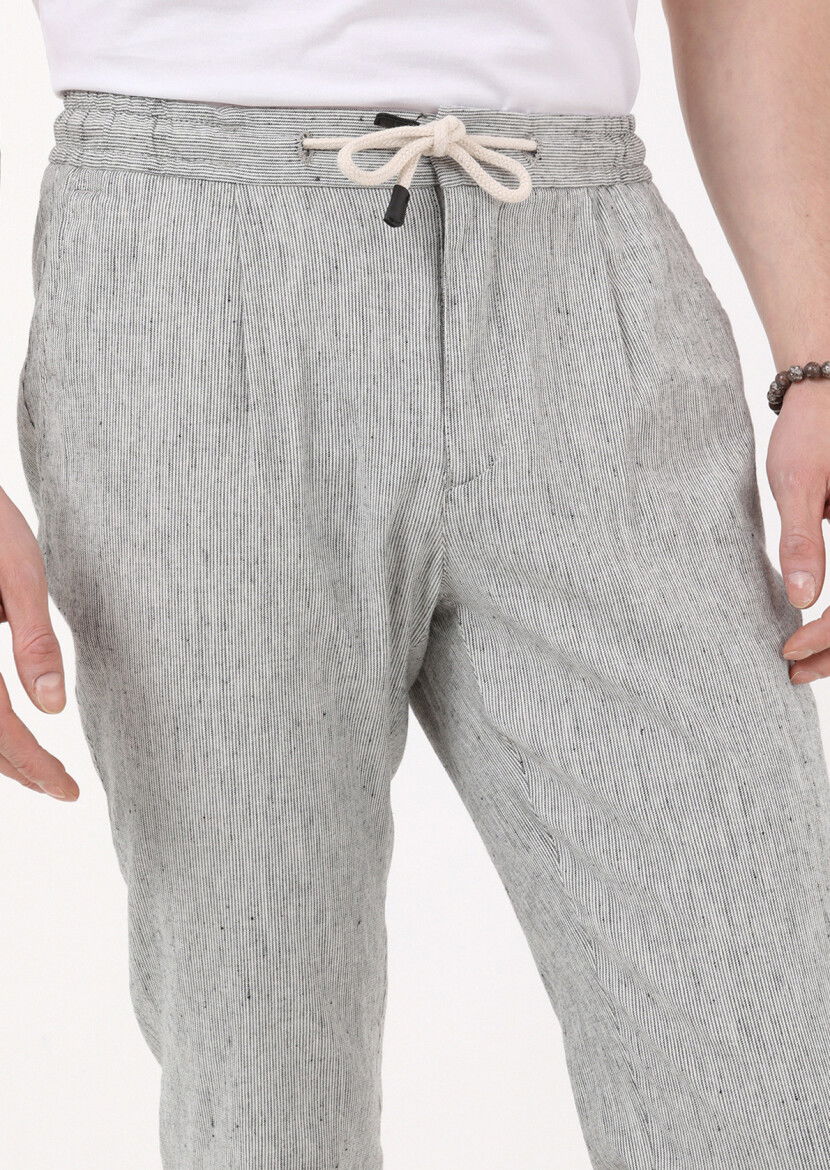 Siyah Çizgili Dokuma Jogging Fit Casual Pamuk Karışımlı Pantolon - 3