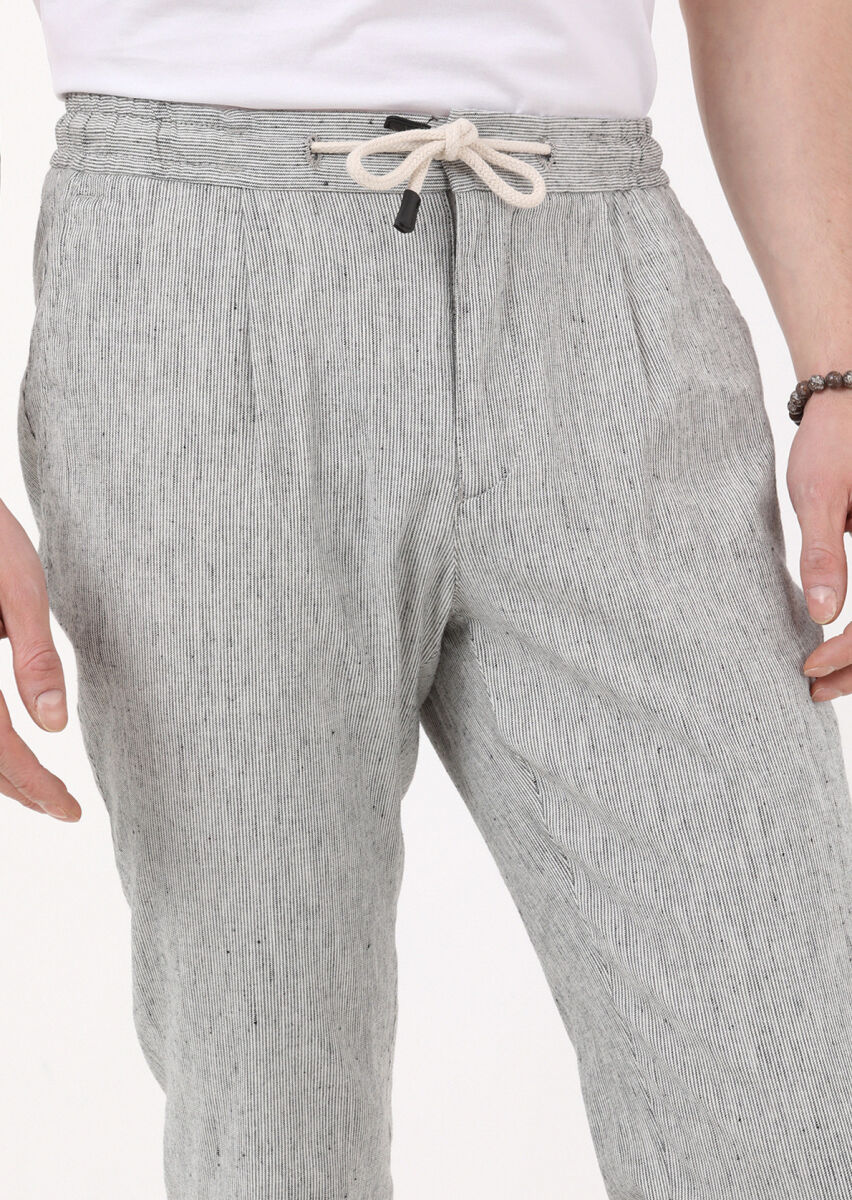Siyah Çizgili Dokuma Jogging Fit Casual Pamuk Karışımlı Pantolon - 3