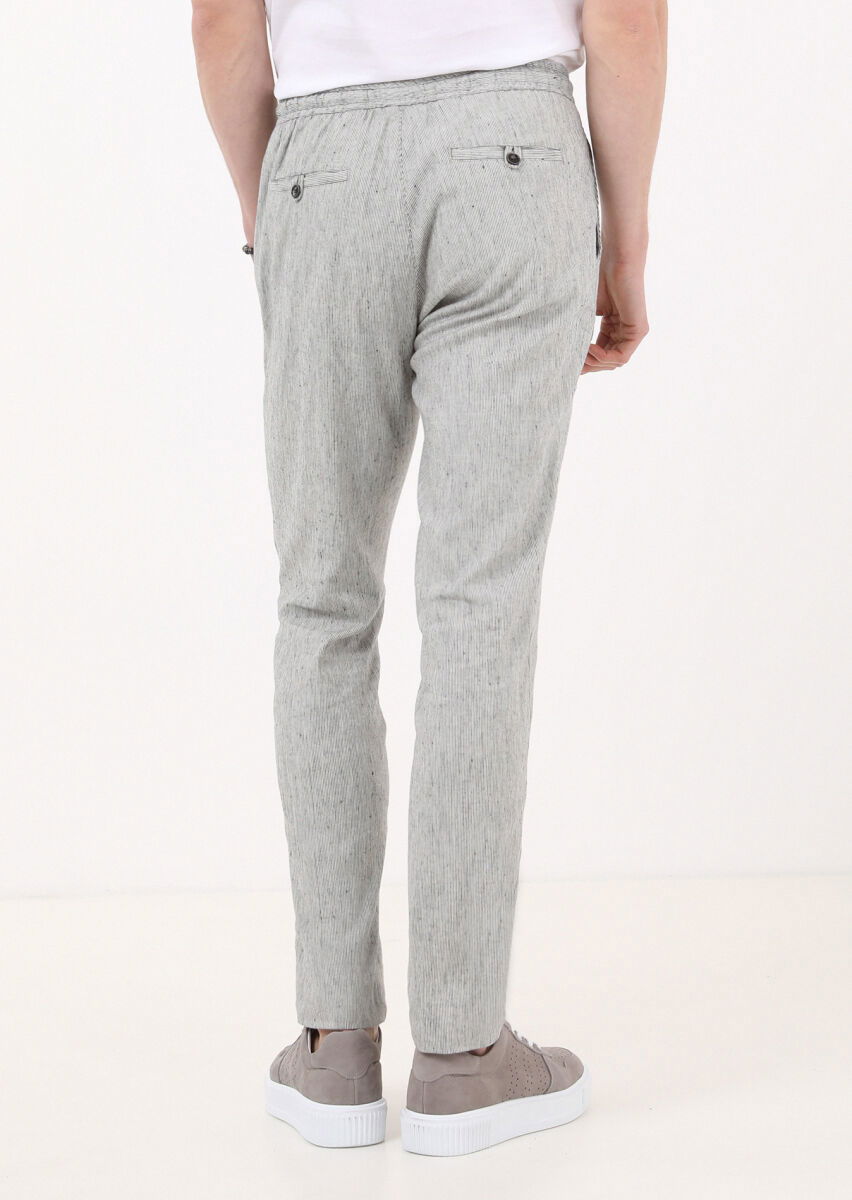 Siyah Çizgili Dokuma Jogging Fit Casual Pamuk Karışımlı Pantolon - 5