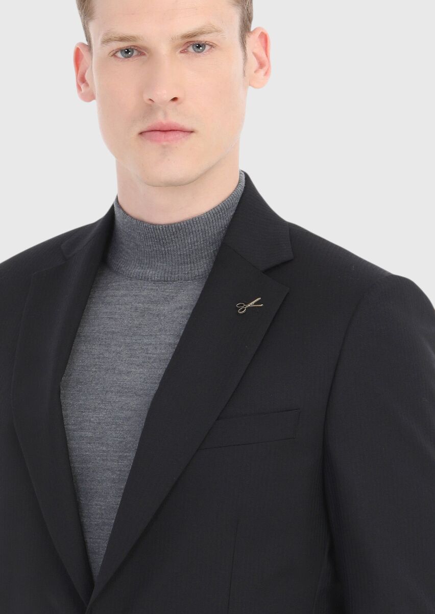 Siyah Çizgili Thin&taller Slim Fit %100 Yün Takım Elbise - 3