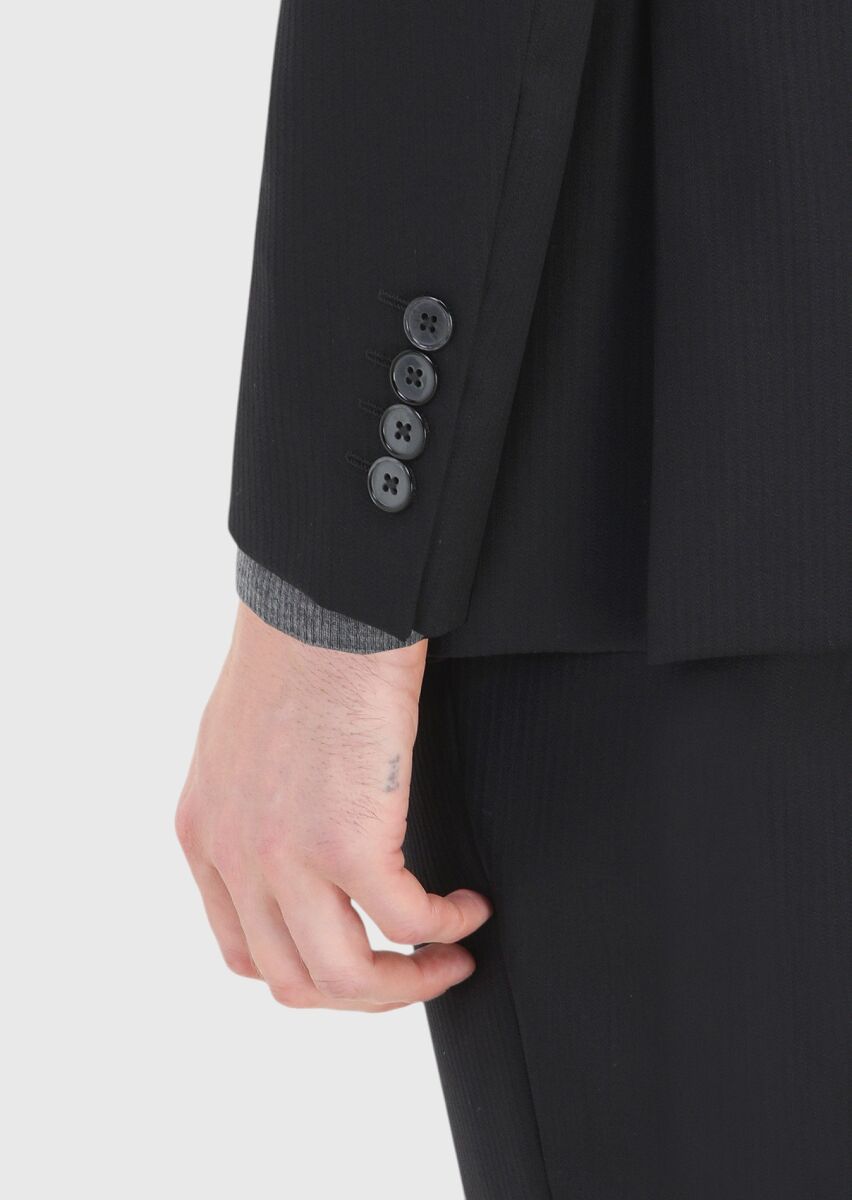Siyah Çizgili Thin&taller Slim Fit %100 Yün Takım Elbise - 4