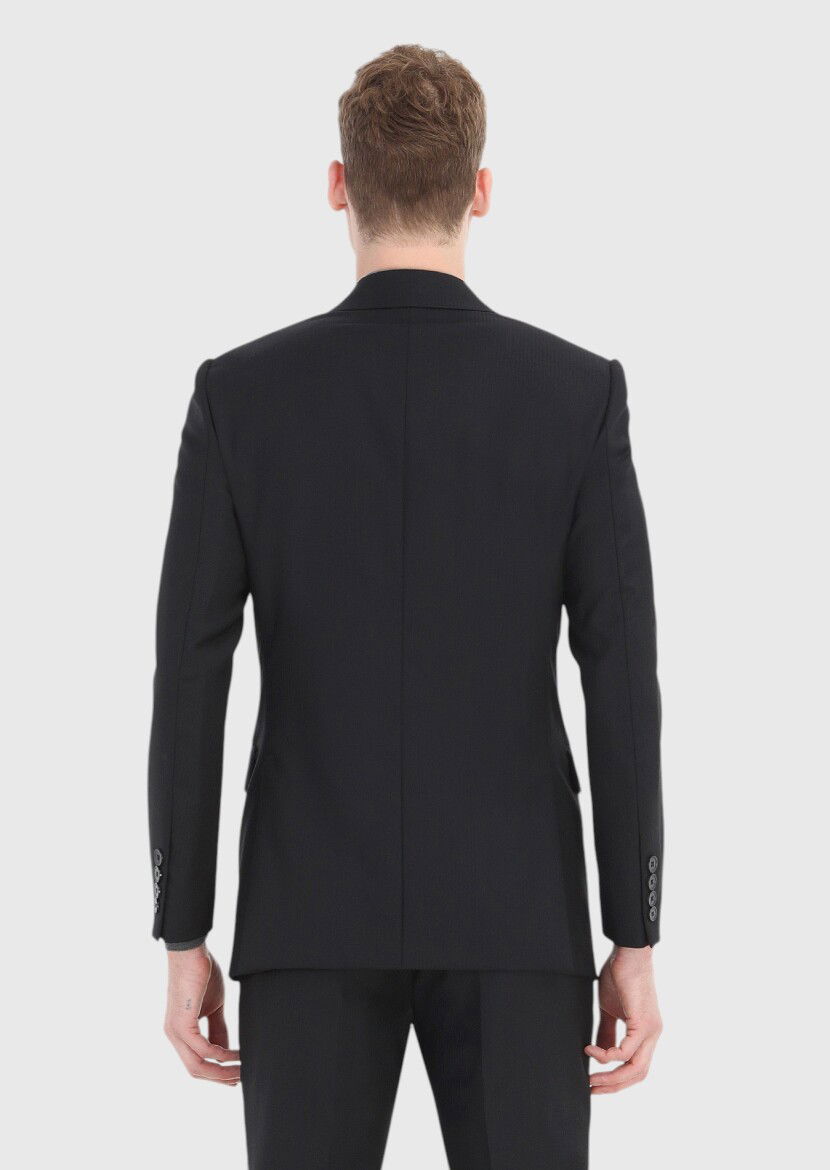 Siyah Çizgili Thin&taller Slim Fit %100 Yün Takım Elbise - 5