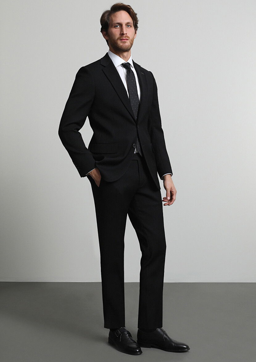 Siyah Çizgili Thin&taller Slim Fit Yün Karışımlı Takım Elbise - 1